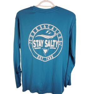 Baw men's Turks and Caicos long sleeve blue graphic surf shirt size small